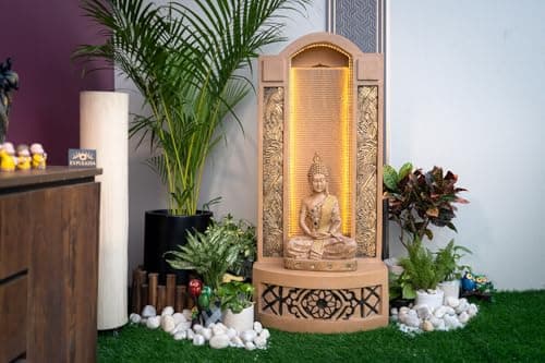 EXPLEASIA Slate Buddha 4ft Water Fountain for Home Office Garden Indoor Fountain Big Size Water Fountain for Garden Fountain for Home vastu (Beige) 2
