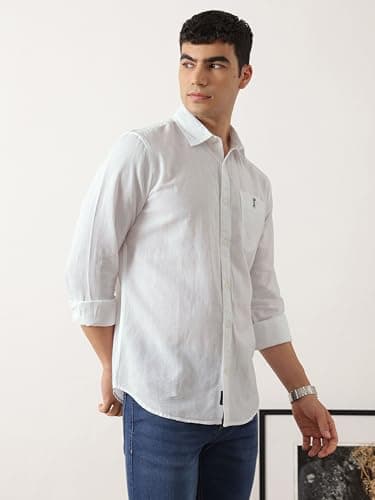 Thomas Scott Men's Cricket Club Collection Premium Slim Fit Casual Shirt | Cotton Linen Long Sleeve Solid Shirt with Spread Collar (CCSH108_White_M) 3