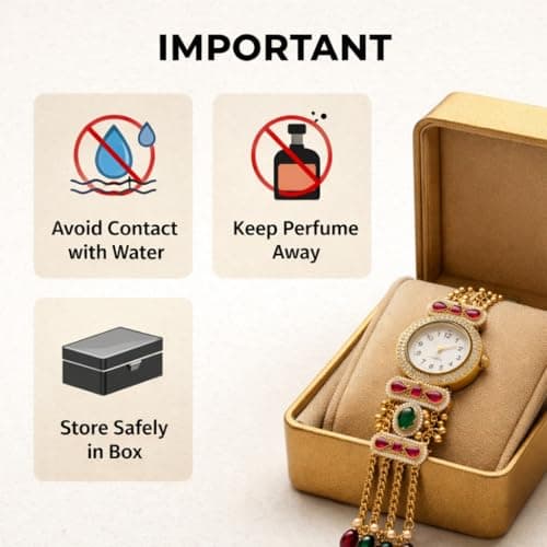 qimlo Gold Plated Bracelet Watch for Women & Girls | Adjustable Chain Jewellery with Analog Dial | Crystal Studded Stylish Ethnic Design 3