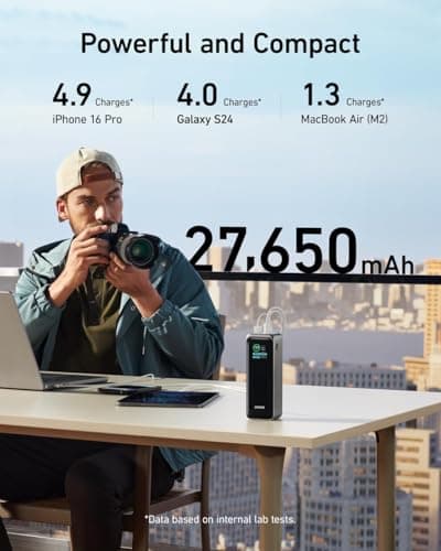 Anker Prime Power Bank, 27,650mAh 3-Port 250W Portable Charger (99.54Wh) Smart App, Compatible with Lenovo, HP, Dell, Microsoft, Macbook, iPad, iPhone, Apple Watches, Samsung and other Android Devices 5