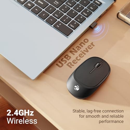 Zebronics Wireless Mouse, 2.4GHz, 1200 DPI, 3 Buttons, High Precision, Comfortable & Ergonomic Design, Lightweight, Power-Saving Mode, USB Nano Receiver (Dazzle 10, Black) 2