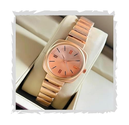 styledose watch's Unique Design Elements (Round face in Square Frame, 5 Color Eddy dials & Belt) Steel Chain Strap Stylish Girls Ladies Fashion Wrist Watches Analog Watch for Women (Copper)