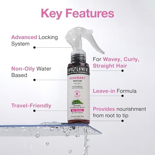 Soulflower Rosemary Water Spray for Hair Growth | Niacinamide & Mint | Hair Regrowth Spray | Instant Shine | Strengthens Hair Roots & Strand | Anti Hair Fall Cooling & Relaxing | All Hair Types 100ml 5