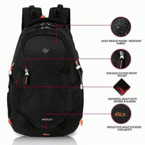 Wesley Spartan 45 Ltr Unisex trekking Rucksack Travel Backpack with Raincover and Internal Organiser 2