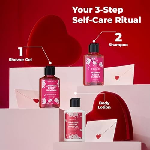 THE LOVE CO. Japanese Cherry Blossom Gift Set for Women | Body Wash, Body Lotion, Shampoo | Pack of 3 | Luxury Bath & Body Pampering Kit | Birthday, Anniversary & Special Occasion Gift | Premium Vegan 5