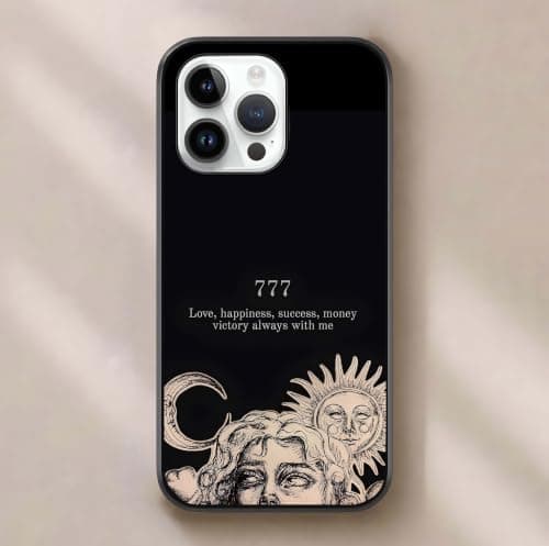 CUSTOM WORLD Back Cover for iPhone 14 Pro, Designer Tempered Glass Phone Case Lucky Angel Energy Print Shockproof TPU Bumper Glossy Scratch Resistant Protective Cover for Women & Men,On Amazon India