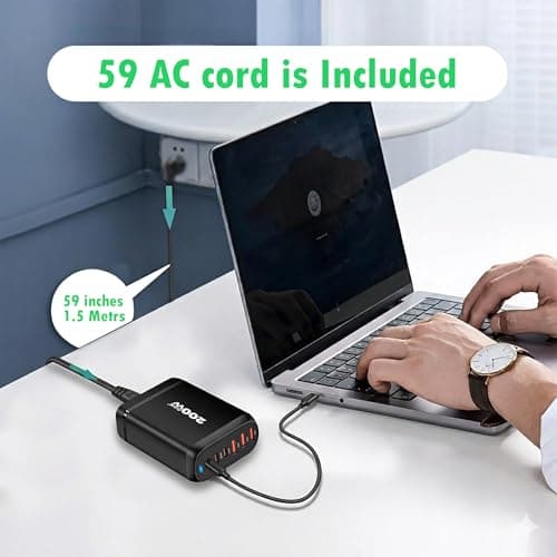 MX 200W GaN USB C Charging Station, 6-Port Desktop Charger with PD 100W Type C Power Supply QC3.0 Fast Charging for MacBook Pro 16"/Air, Dell XPS, iPad Pro, iPhone 17/16/15, Galaxy S25/S24 5