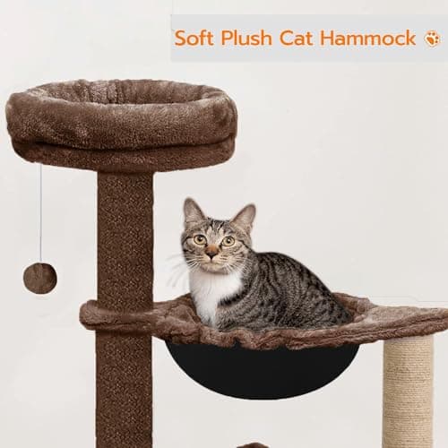 FURRLOVERS Soft Fur Condo Activity Cat Tree - Jute Rope Scratching Post, Hanging Ball, Hammock, Suitable for Small Cats (Condo 16 x 16 Inch) (Height 38 Inch) (Large) (Brown - FURR-71) 3