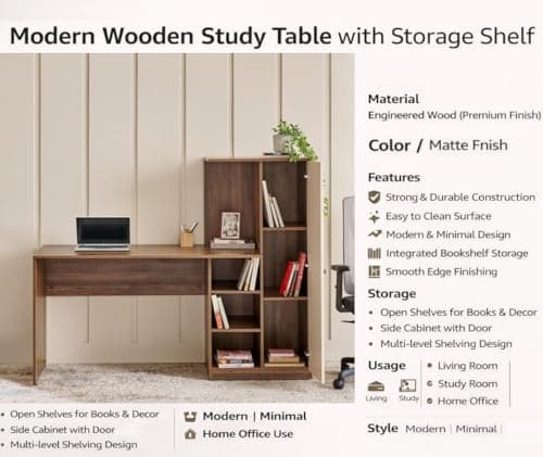 Spyder Craft Irish Engineering Wood Modern Office Desk Study Table Computer Table for Office Work from Home Kids Study Room Workstation with Storage 4