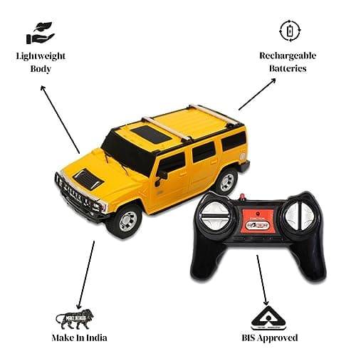 ROAD BURNER Rechargable Remote Control Car for Kids - Hummer H2 - Full Function R/C - Proudly Made in India - 1:24 Scale - Pack of 1 in Yellow 2