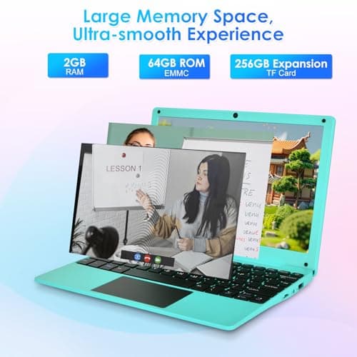 ZHAOHUIXIN Mini 10.1 inch Android 12 Laptop Computer, Portable Small Netbook Computer with Allwinner A133 CPU Android 12 OS 2GB RAM 64GB EMMC HD IPS Screen 1280x800 Pixel 0.3MP Camera (Blue) 4
