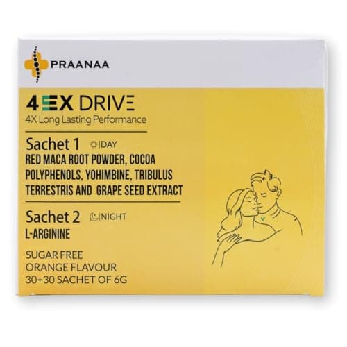 Praanaa Health Care 4EX Drive | Doctor-Formulated Supplement for Strength Stamina Performance and Vitality | Day and Night Formula with 6 Potent Extracts (60 Sachets,Pack of 1)