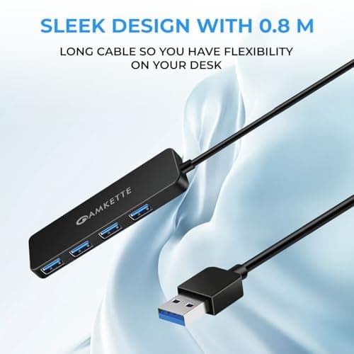 Amkette 4 Port Superspeed USB Hub 3.0 for PC/Laptops, Portable Data Hub with Hi-Speed Data Transfer Up to 5 GBPS, Charging Function| Strong and Durable, Power Supply Port and 80 cm Long Cable (Black) 3