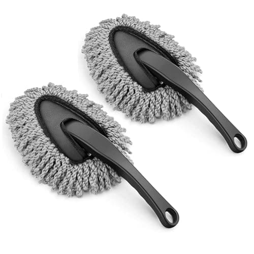 Fuelbyte Microfiber Car Duster with Handle for Car Interior Cleaning Brush Mop Duster for Car Cleaning Brush with Handle Wet & Dry Car Washing Brush Ideal Car Accessories (2 Small Duster)