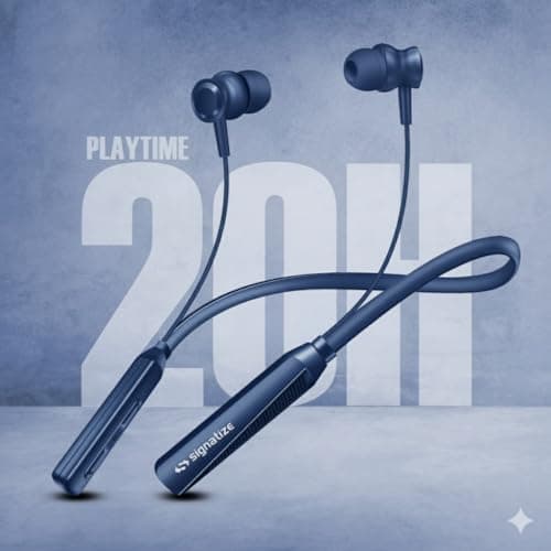 SIGNATIZE Neckband Bluetooth Earphones with 10mm Drivers,Above 20 Hours Playtime, Type C Fast Charging, Neckband Earphones with Voice Assistant-Blue 3