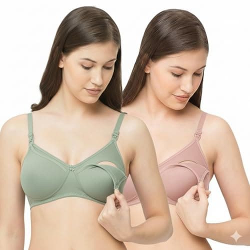BADLAV BADLV Cotton-Rich Nursing Bra, Easy Clasp Opening, Seamless Cups, Full Coverage, Adjustable Straps (Pack of 2)
