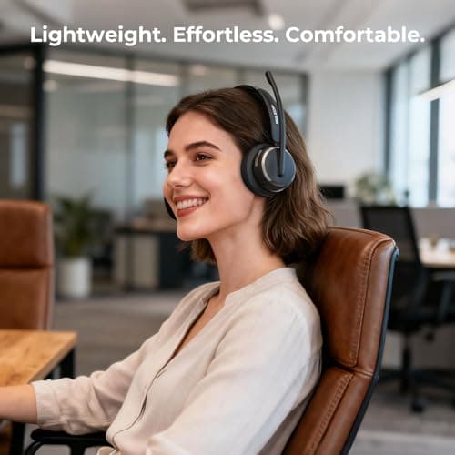 Waxop Wireless Headset with Mic for Work, Bluetooth Headset with Microphone (Noise Cancelling & Mute Button), Wireless Headphones with Mic for Work from/Office/Call Center/Computer/Teams/Zoom 5