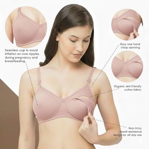 BADLAV BADLV Cotton-Rich Nursing Bra, Easy Clasp Opening, Seamless Cups, Full Coverage, Adjustable Straps (Pack of 2) 3