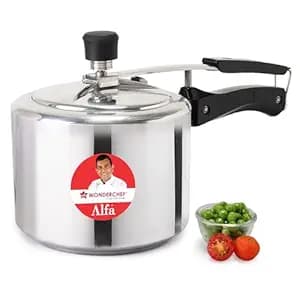 Wonderchef Alfa Aluminium Inner Lid Pressure Cooker | 3 Litre | Sautéing, Steaming, Frying, Boiling, Pressure Cooking | Induction and Gas Cooktops Friendly | BIS Approved | Cool Touch Handles