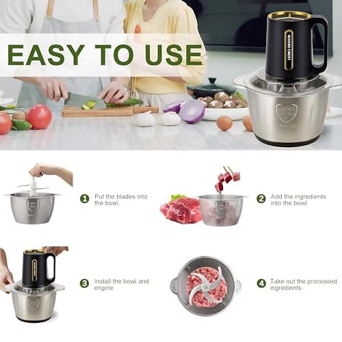 Edtepy Electric Food Processor & Chopper 500W – 3 Speed Modes, 4-Layer Blades, 3L Stainless Steel Bowl – Multipurpose Grinder for Meat, Vegetables, Onion, Fruits & More (Pack Of 1) 4