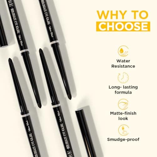 Orgatre Boldgaze Eye Kajal | Waterproof, Smudgeproof - 24 Hours Long Stay - Darkest Black- One Swipe Application - Vitamin E, Provitamin B5 and Castor Oil - 1.5 Gm, Matte Finish 2