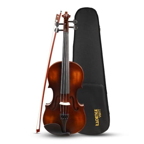 Kadence V001T Vivaldi Violin | 4/4 Full Size with Plywood Body & Brazilwood Bow | Includes Lightweight Hard Case, Bow, Rosin & Learning Course | Antique Brown