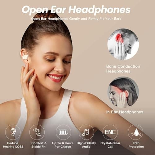 VEHOP JS270 OWS Open Ear Wireless Earbuds with Display | ENC Mic for Crystal-Clear Calls | 30H Play with Type-C Fast Charging | BT5.3 Gaming Bluetooth Earphones | Sports Headphone (Beige) 3
