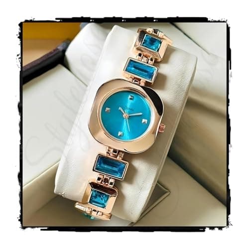styledose Luxury Round Dial in Square case with Ston Studded brecelet Strap Quartz Analogue Wrist Watches for Women's & Girls&Miss&Ladies (Sky)