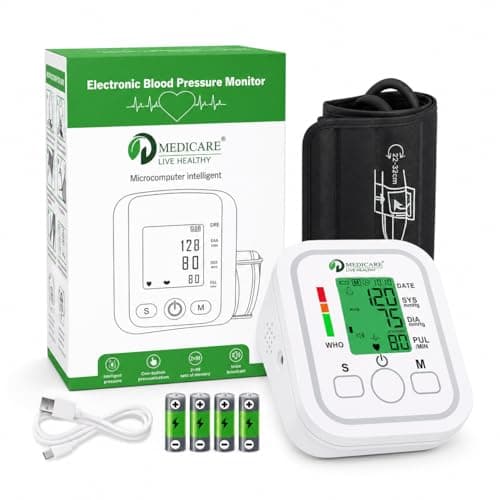 D MEDICARE Digital Blood Pressure Monitor Machine for Home Use | 3-Color Display, WHO Indicator, Voice Assistance, One-Touch Operation, Memory Function, Automatic BP & Pulse Monitor | DMBP1-03