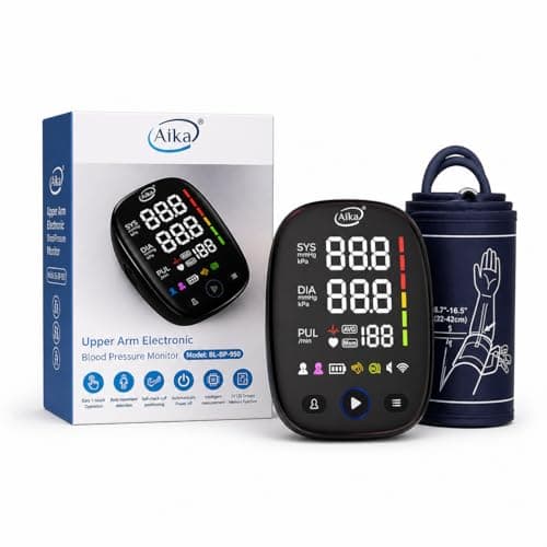 Aika Upper Arm Digital BP Check Machine for Home Use, Automatic Digital BP Monitor with Large LED Backlit Display, 2 Users x 120 Memory, Irregular Heartbeat Detection, Adjustable Cuff 8.7"-16.5", USB 