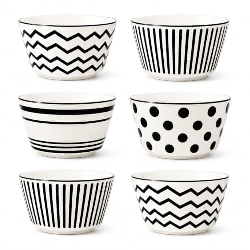 ONICORN Premium Ceramic Bowls Set of 6 | 400ml Black & White Geometric Bowls | Dishwasher Safe & Microwave Safe Ceramic Bowls | Soup, Rice & Cereal Bowls | Assorted Style Patterns | 6 Piece