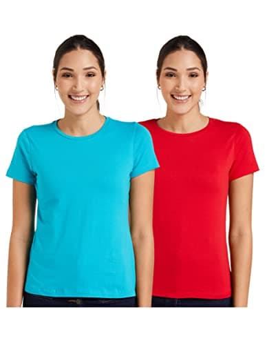 Amazon Brand - Symbol Womens Regular T-Shirt (RN-PO2-COMBO8_Red and Turquoise_3XL)