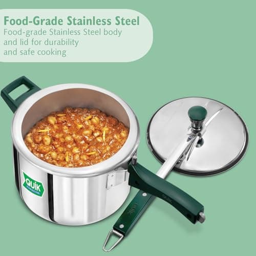 Hawkins 5 Litre Pressure Cooker | Stainless Steel | Quik | Straight Body | Induction Compatible | Ideal for 5–7 persons | Silver (QSP50)|Induction and Gas Stove Compatible 3