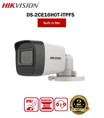 HIKVISION 5 MP Outdoor Bullet CCTV Ethernet Camera with inbuilt Audio Mic IP67 DS-2CE16H0T-ITPFS + BNC/DC, 1080p White 3