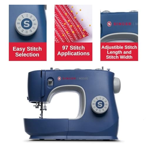 SINGER M3330 Making The Cut Sewing Machine with 97 Stitch Application (Metallic Blue), 70wt Powerful motor & Feed dog with106 Teeth in 6 Rows – Get Free Online Interactive Master Class. 3