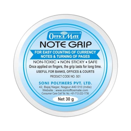 Soni Officemate Note Grip (30g) |Pack of 3| Enhanced Grip | Non-Toxic, Mess-Free & Ergonomic | Ideal for Fast, Accurate Currency Counting