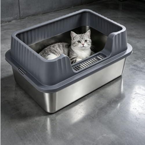 Bnf® Easy to Clean Stainless Steel Litter Box Raised Front Open-Top Litter Box, 60-40-25cm 5