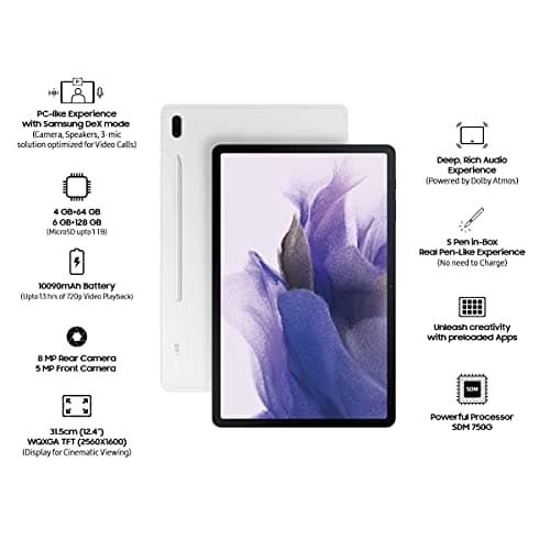 Samsung Galaxy Tab S7 FE | 31.50cm (12.4") LCD Display | Qualcomm SDM 750G Processor | 10,090mAh Battery | Dolby Atmos | Android 11 | 4GB+64GB | 8GB+128GB | Wi-Fi | Wi-Fi + LTE | S Pen | Silver 2