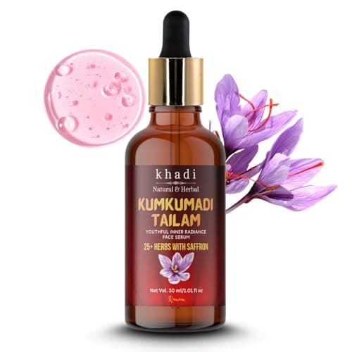 Khadi Natural Kumkumadi Tailam Face Serum | Ayurvedic Brightening & Anti Aging Facial Oil | With Saffron & 25+ Herbs | Reduces Dullness, Pigmentation & Uneven Tone | Dermatologically Tested | 30 ml (P 2