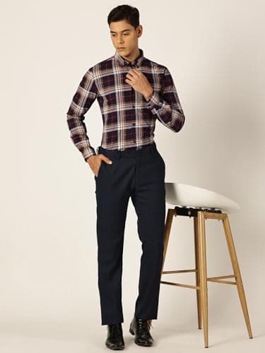 Thomas Scott Men 100% Cotton Full Sleeves Checkered Formal Shirt (Navyblue, L) 5