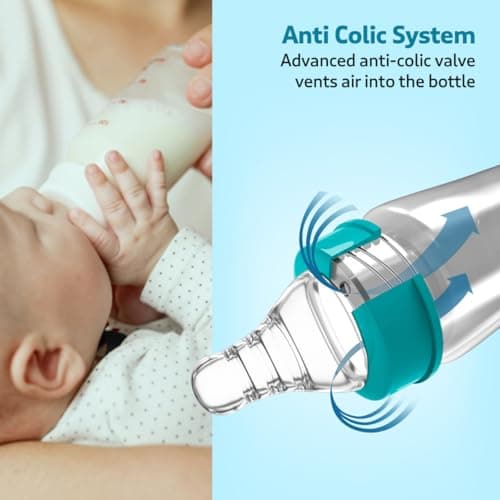 LuvLap Baby Essential Slim Neck Plastic Feeding Bottle, 125Ml, Flower & Jungle, with anti Colic Nipple, New Born / Infants / Toddler upto 3 years, BPA Free, Pack of 2, Blue Green 4