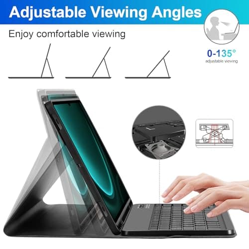 SOPPY 7 Colors Backlit Keyboard Case with Mouse for 12.4" Samsung Galaxy Tab S7 FE/S7 Plus/S8 Plus/S9 FE Plus/S9 Plus, Wireless Keyboard with Case & Pen Holder for Samsung Tab 12.4 Inch, Black 5