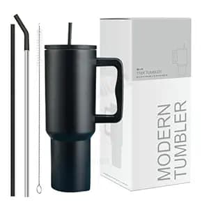 Stainless Steel Insulated Tumbler with Lid & Straw, 100% Leakproof Double Wall Tumblers with Handle, Hot & Cold Drink Sipper for Office,Gym & Outdoors 1200ml Tumbler (Black)