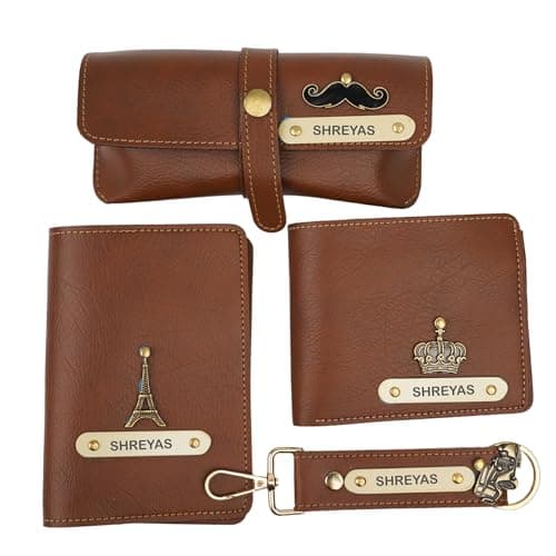 YOUR GIFT STUDIO Personalized Name & Charm Leather Wallet Mens Combo Gift Set Nexon Leather | Customized Birthday Anniversary Office Gifts for Man | Customized Gift Hamper for Men (Brown)