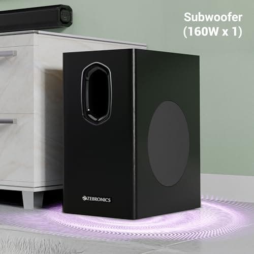 ZEBRONICS Juke BAR 7400 PRO 5.1 Channel soundbar with 6.5" subwoofer, 180W RMS, Dual Rear Satellites, HDMI (ARC), Optical in, AUX, BT v5.0, USB in, Remote Control,LED Display and Wall Mount(Black) 2