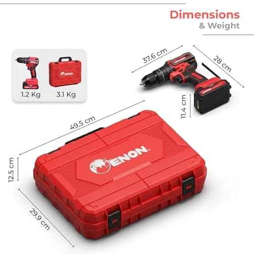 Enon Cordless 20V Brushless Drill/Driver for Home Use, 1450RPM, 45NM Torque, Keyless Chuck 13mm, 2 Speed Modes, 3 Function Gearbox, 2x1.5Ah Batteries, 71 Pcs Drill Kit, 6 Months Warranty (XE-BL2012) 5