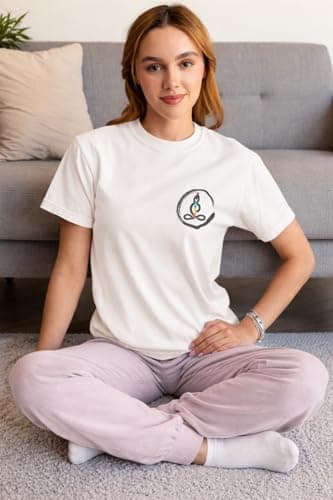 Women's Chakra Meditation T-Shirt, White Cotton Tee with Yoga Symbol and Spiritual Design (in, Alpha, L, Regular, White) 4
