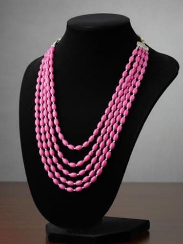 dirix Antique Natural Coral Pink Beads 5 Layer 24 Inch Necklace for Women & Girls | Alloy Layered Statement Jewellery (Pink) 3