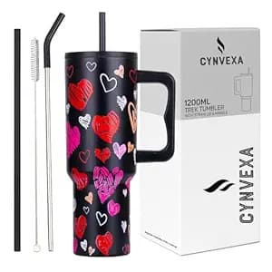 Tumbler with lid and Straw 1200ML Cup Stainless Steel Vacuum Insulated Tumbler for Water, Iced Tea or Coffee 1.2L Office Gym Travelling (Black Heart)