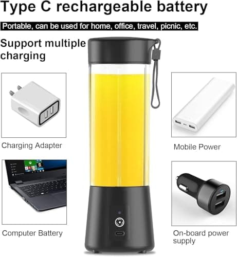 Portable Electric juicer 380ML USB Rechargeable Blender-Juicer, 6 Blades, Mini-Handheld Fruit Hand Mixer for Home & Outdoor Use (Multicolor) 5